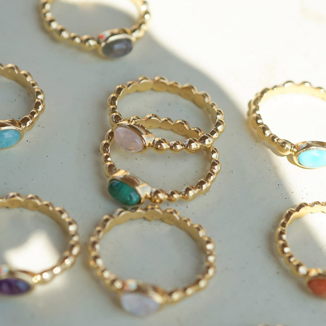 Chic 18ct Gold Plated Bobble Ring with Unique Healing Gemstones - Daisy London