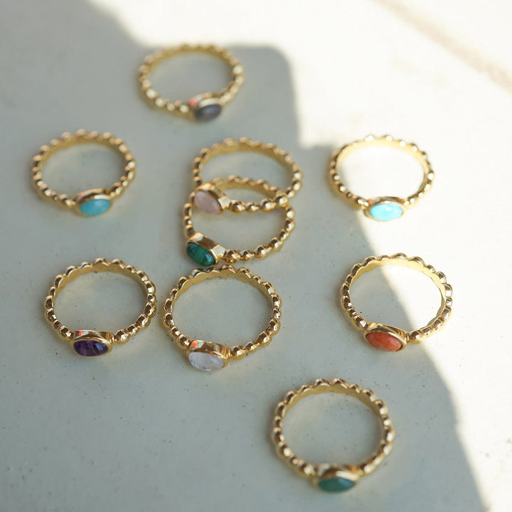 Chic 18ct Gold Plated Bobble Ring with Unique Healing Gemstones - Daisy London