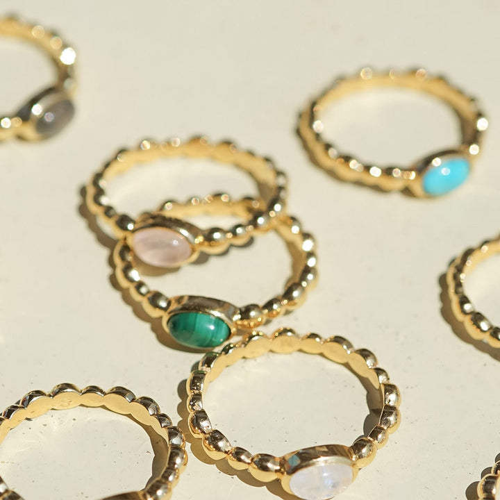 Chic 18ct Gold Plated Bobble Ring with Unique Healing Gemstones - Daisy London