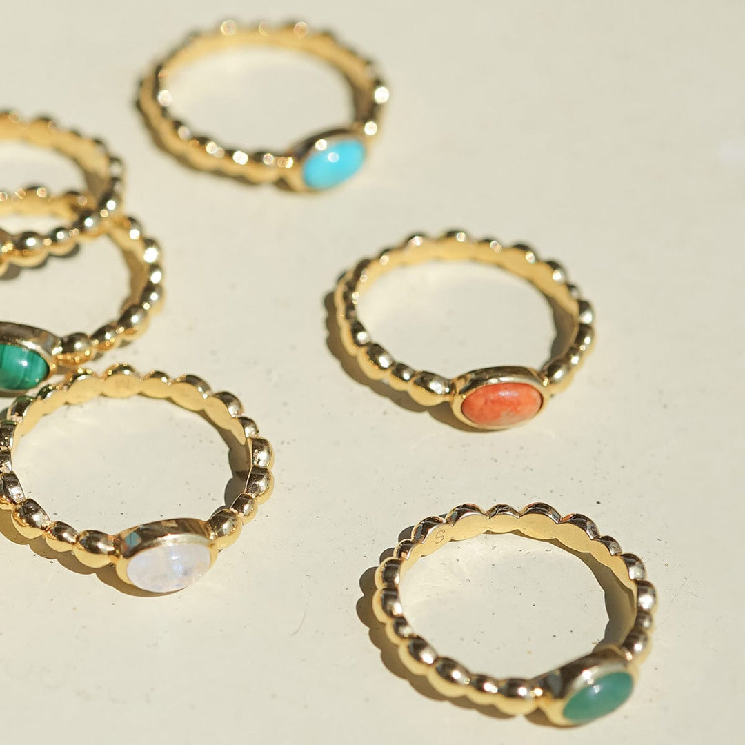 Chic 18ct Gold Plated Bobble Ring with Unique Healing Gemstones - Daisy London