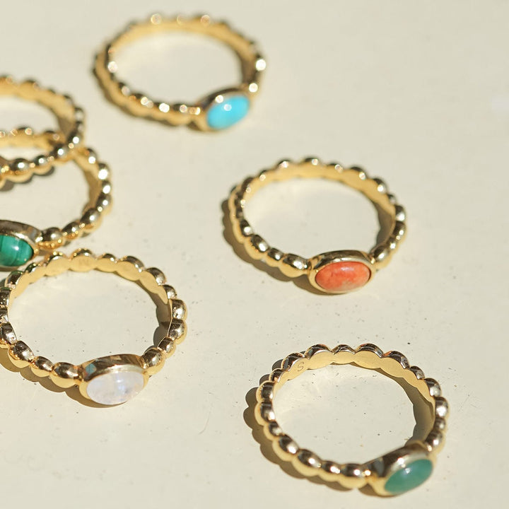 Chic 18ct Gold Plated Bobble Ring with Unique Healing Gemstones - Daisy London