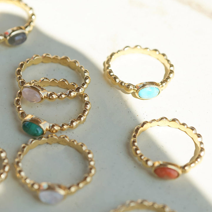 Chic 18ct Gold Plated Bobble Ring with Unique Healing Gemstones - Daisy London