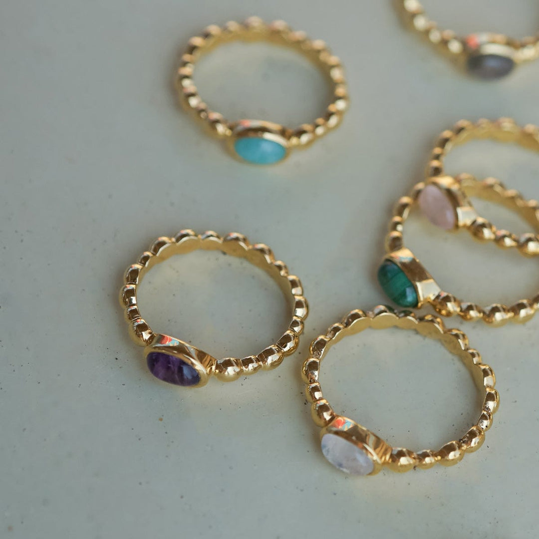 Chic 18ct Gold Plated Bobble Ring with Unique Healing Gemstones - Daisy London