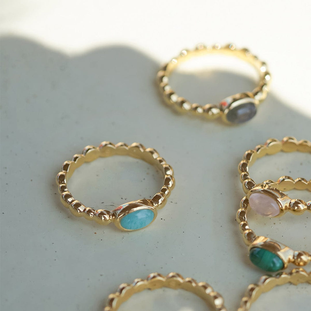 Chic 18ct Gold Plated Bobble Ring with Unique Healing Gemstones - Daisy London