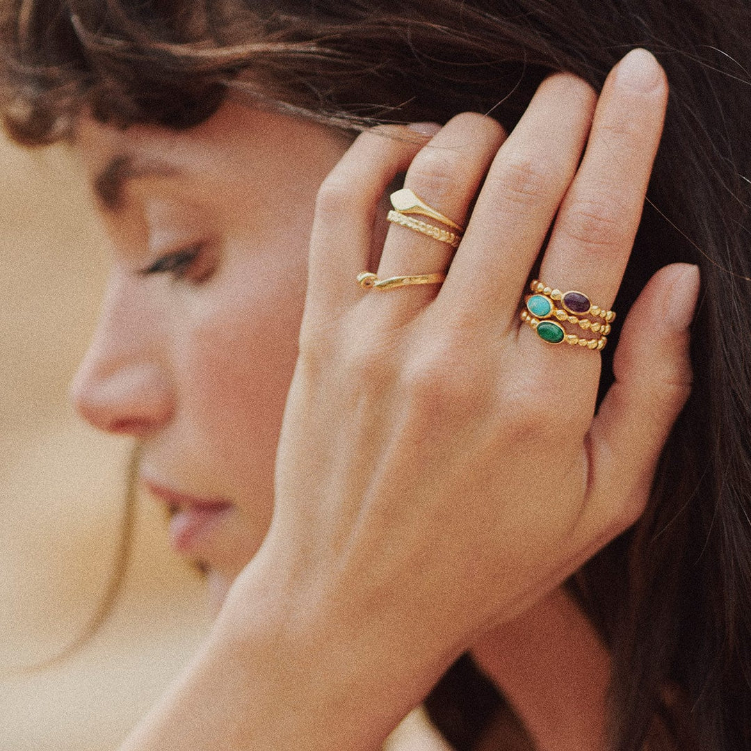 Chic 18ct Gold Plated Bobble Ring with Unique Healing Gemstones - Daisy London