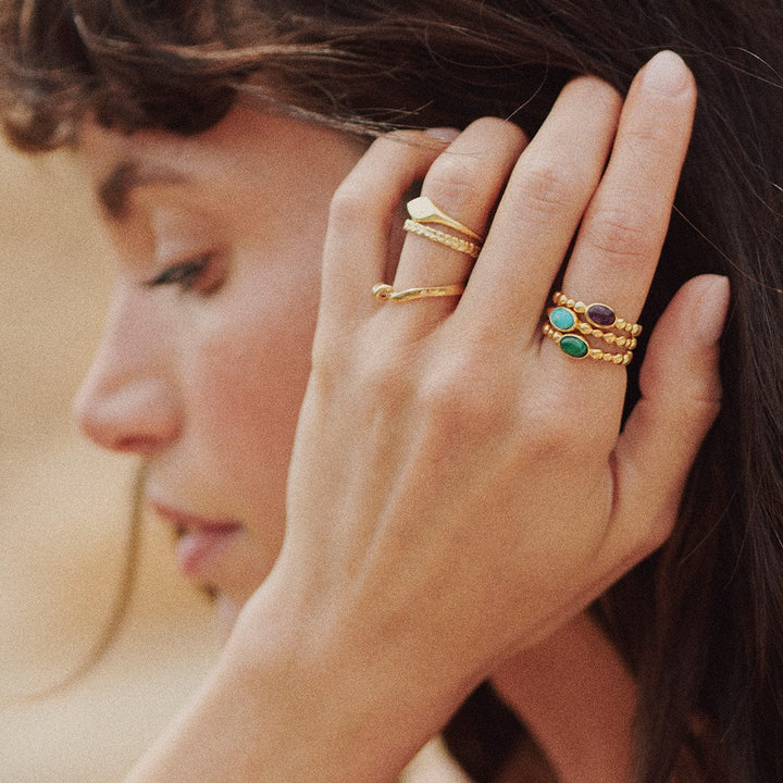 Chic 18ct Gold Plated Bobble Ring with Unique Healing Gemstones - Daisy London