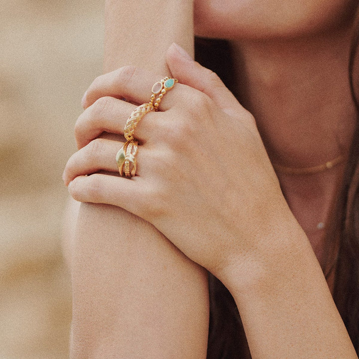 Chic 18ct Gold Plated Bobble Ring with Unique Healing Gemstones - Daisy London