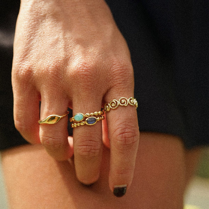 Chic 18ct Gold Plated Bobble Ring with Unique Healing Gemstones - Daisy London