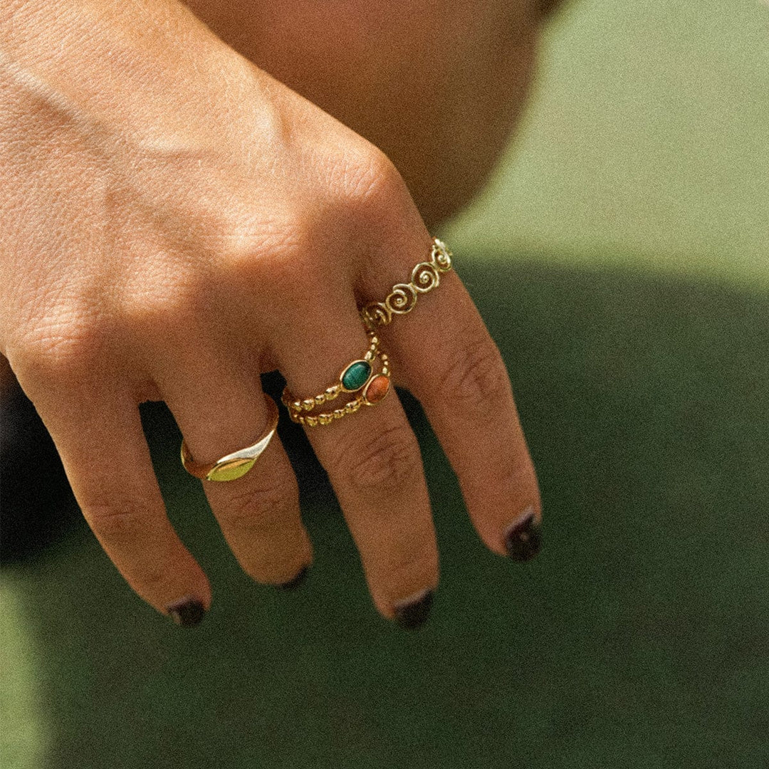 Chic 18ct Gold Plated Bobble Ring with Unique Healing Gemstones - Daisy London