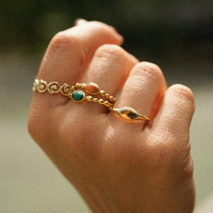 Chic 18ct Gold Plated Bobble Ring with Unique Healing Gemstones - Daisy London