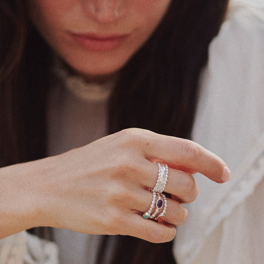 Elegant Sterling Silver Bobble Ring with Natural Healing Gemstone - Stackable Jewellery