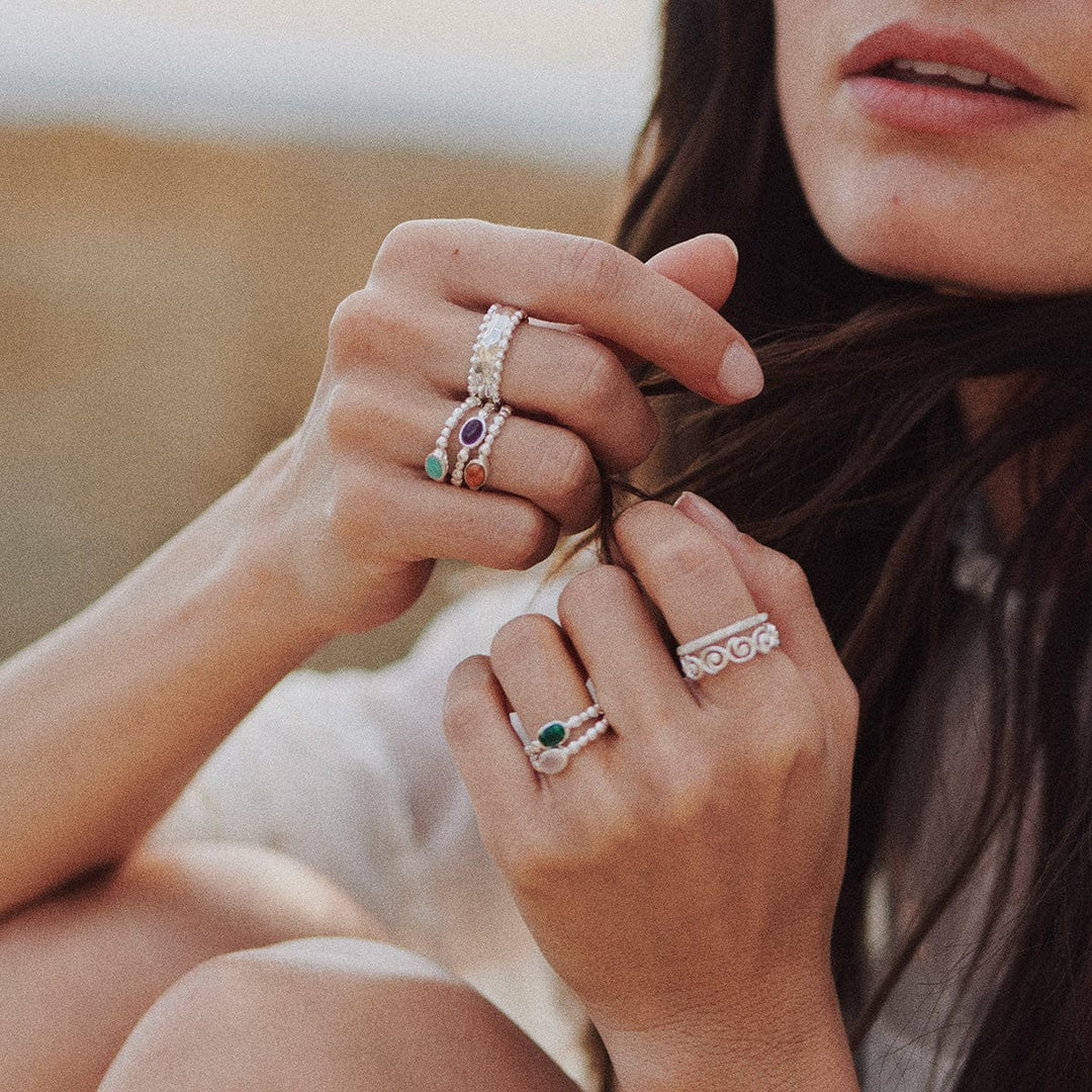 Elegant Sterling Silver Bobble Ring with Natural Healing Gemstone - Stackable Jewellery