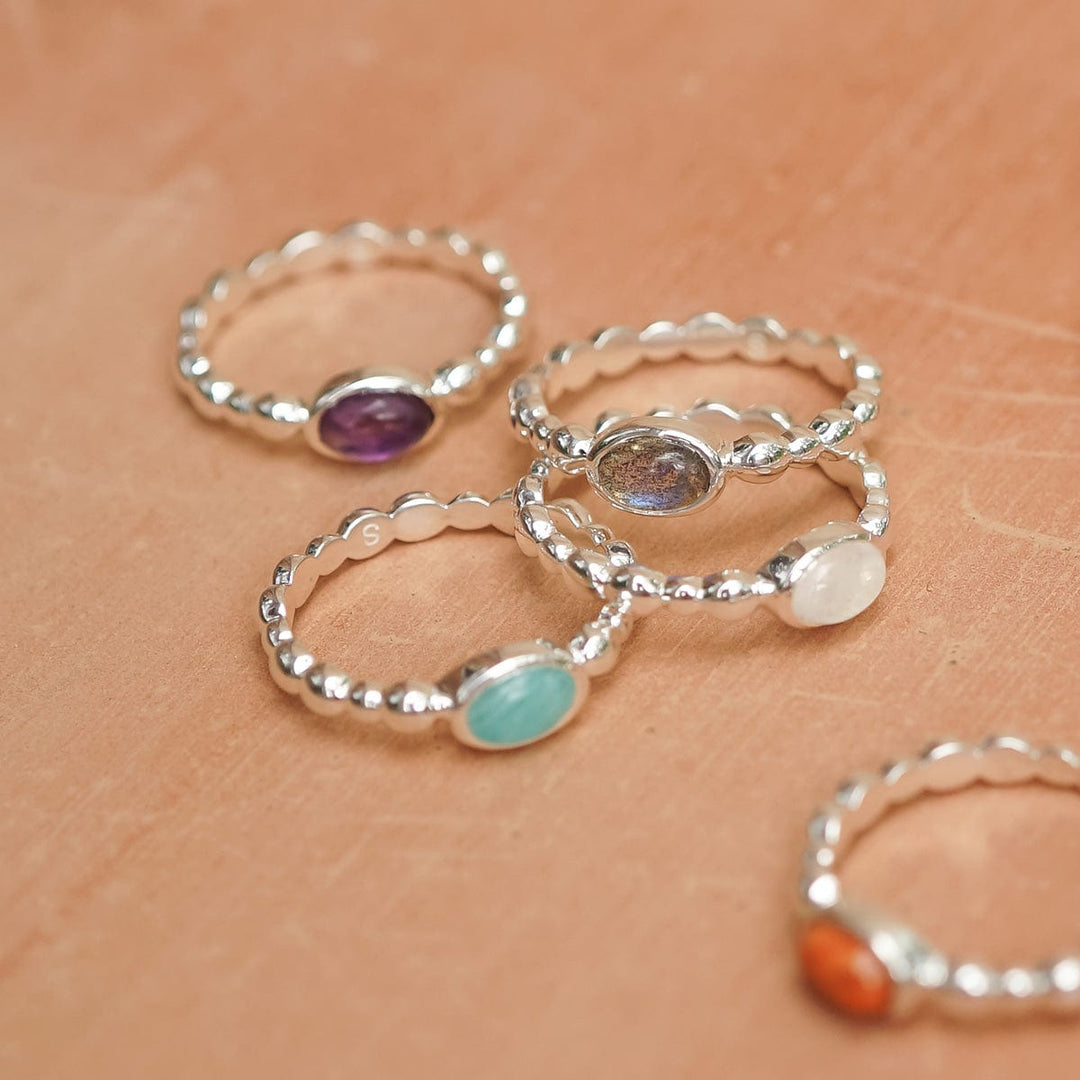 Elegant Sterling Silver Bobble Ring with Natural Healing Gemstone - Stackable Jewellery