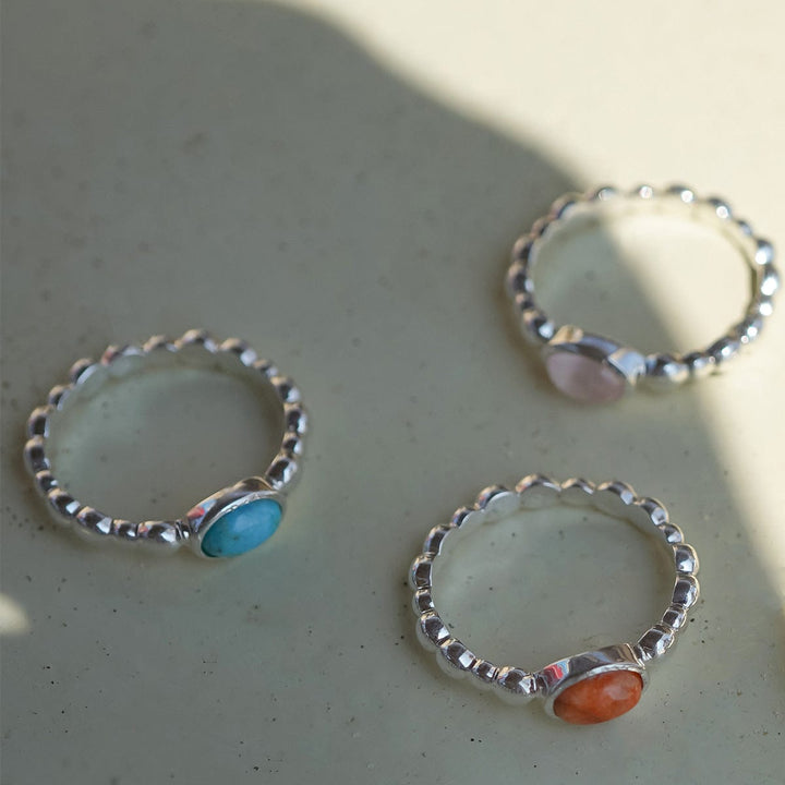 Elegant Sterling Silver Bobble Ring with Natural Healing Gemstone - Stackable Jewellery