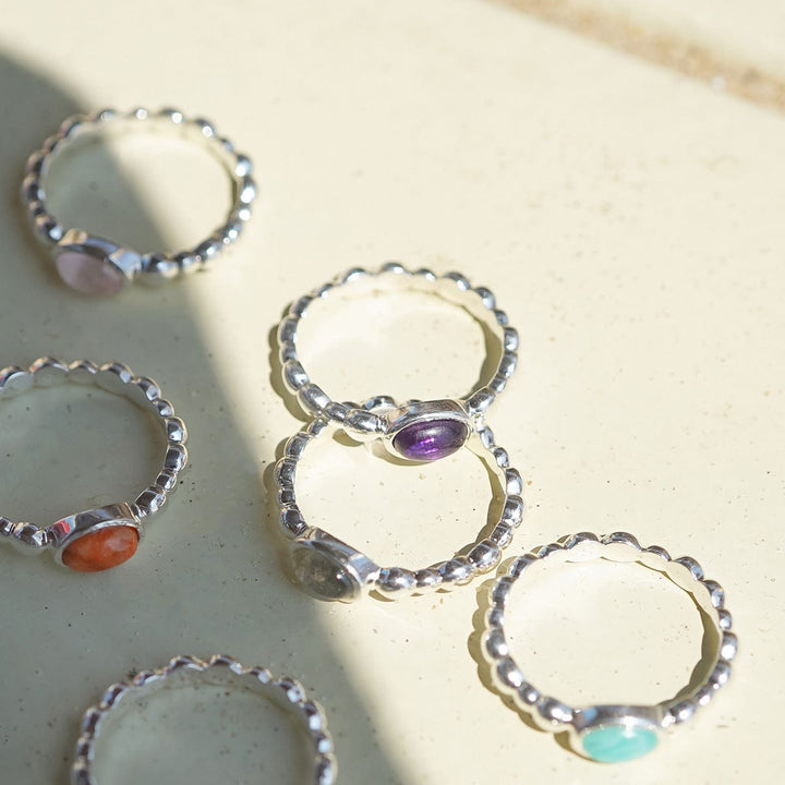 Elegant Sterling Silver Bobble Ring with Natural Healing Gemstone - Stackable Jewellery