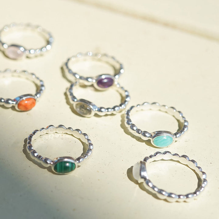 Elegant Sterling Silver Bobble Ring with Natural Healing Gemstone - Stackable Jewellery