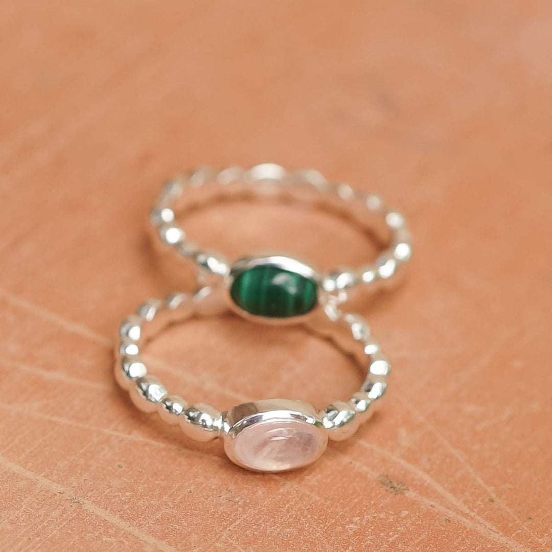 Elegant Sterling Silver Bobble Ring with Natural Healing Gemstone - Stackable Jewellery