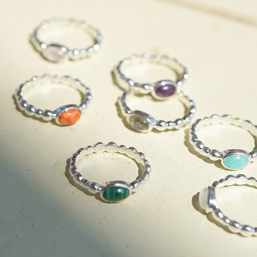 Elegant Sterling Silver Bobble Ring with Natural Healing Gemstone - Stackable Jewellery