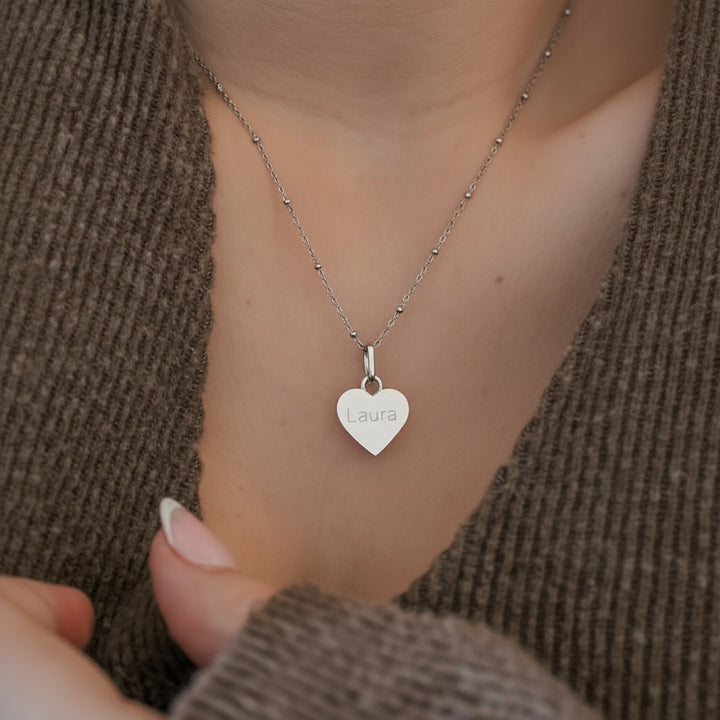 Mococo Personalised Silver Engraved Heart Necklace