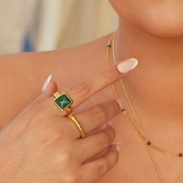 Hot Diamonds Gold Jac Jossa Revive Malachite Ring - MococoHot DiamondsDR248/L5055069049250Rings