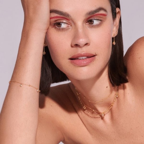 Hot Diamonds x Gemstones Gold Silver Droplet Chain Earrings - White Topaz - MococoHot DiamondsDE7735055069051505Earrings