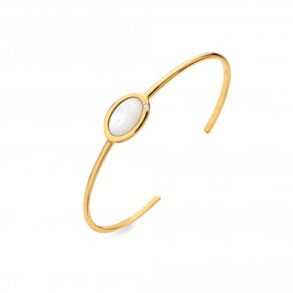 Hot Diamonds x Gemstones Gold Silver Horizontal Oval Bangle Bracelet - MococoHot DiamondsBracelets