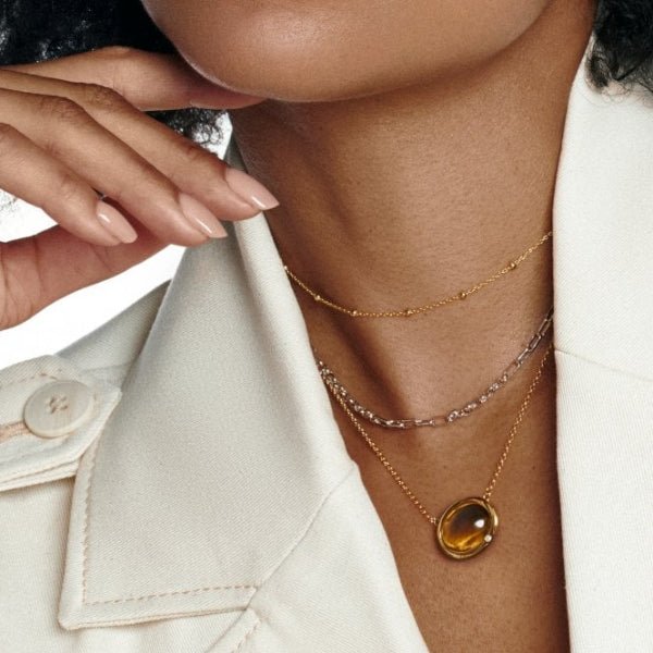 Hot Diamonds x Gemstones Gold Silver Horizontal Oval Necklace - MOP - MococoHot DiamondsDN1865055069051222Necklaces