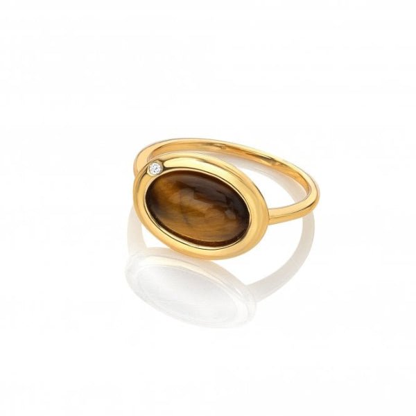 Hot Diamonds x Gemstones Gold Silver Horizontal Oval Ring - Tigers Eye - MococoHot DiamondsDR272/L5055069051413Rings