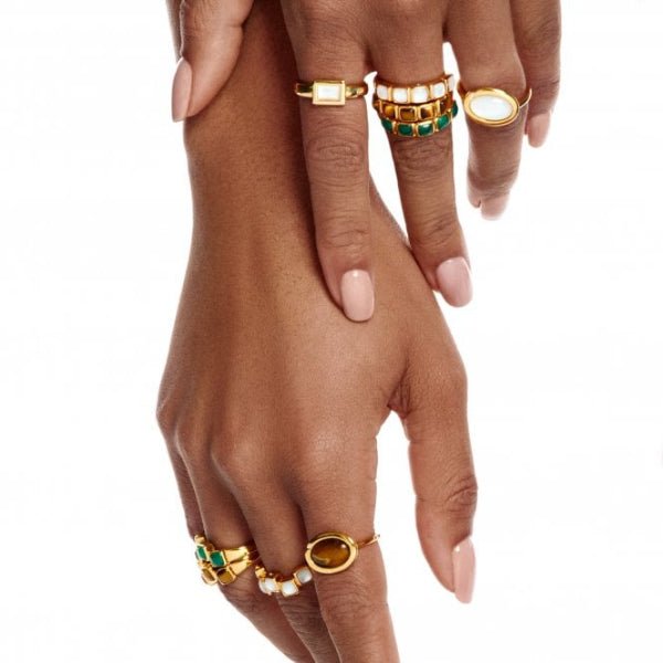 Hot Diamonds x Gemstones Gold Silver Horizontal Oval Ring - Tigers Eye - MococoHot DiamondsDR272/L5055069051413Rings