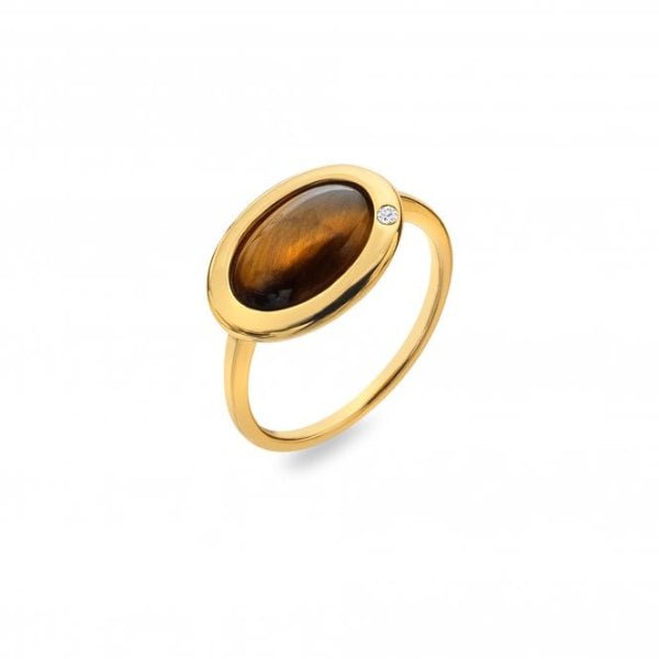 Hot Diamonds x Gemstones Gold Silver Horizontal Oval Ring - Tigers Eye - MococoHot DiamondsDR272/L5055069051413Rings