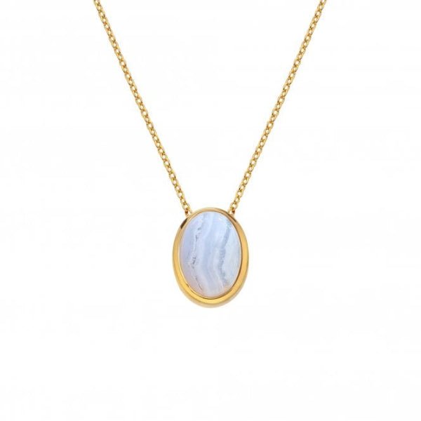 Hot Diamonds x Gemstones Gold Silver Oval Necklace - Blue Lace Agate - MococoHot DiamondsDN1905055069051475Necklaces