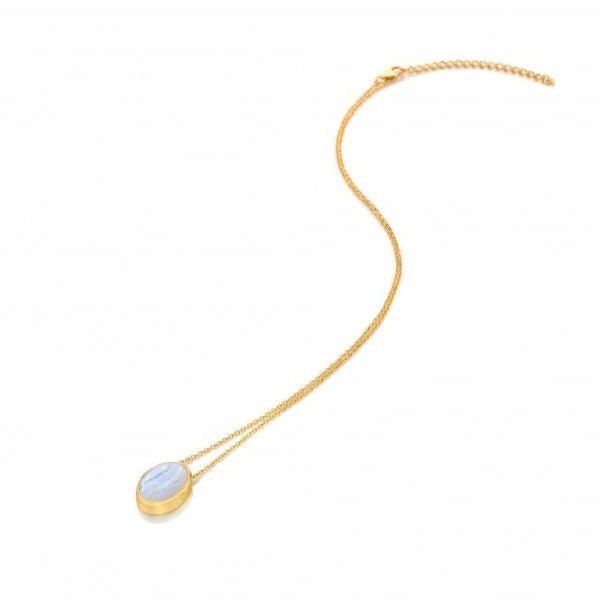 Hot Diamonds x Gemstones Gold Silver Oval Necklace - Blue Lace Agate - MococoHot DiamondsDN1905055069051475Necklaces