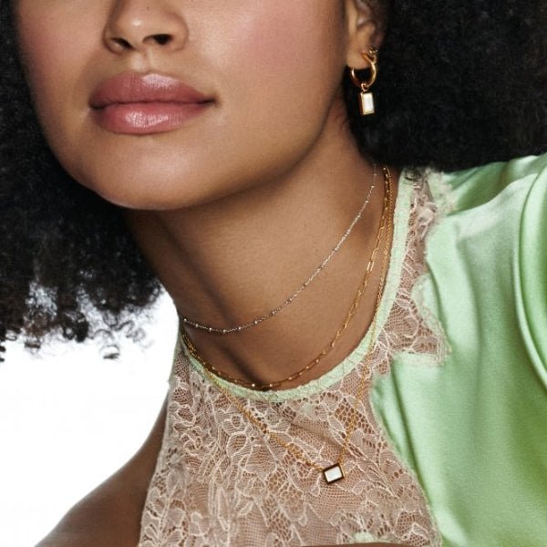 Hot Diamonds x Gemstones Gold Silver Rectangle Necklace - MococoHot DiamondsDN1795055069051949Necklaces