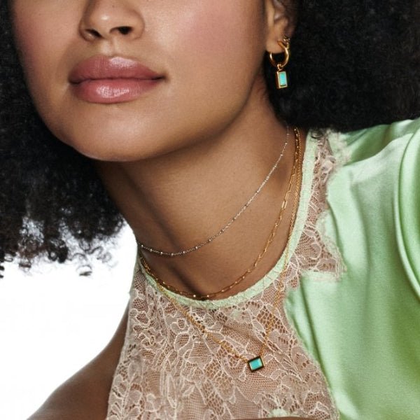 Hot Diamonds x Gemstones Gold Silver Rectangle Necklace - MococoHot DiamondsDN1795055069051949Necklaces