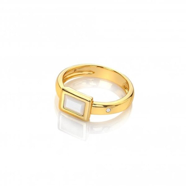 Hot Diamonds x Gemstones Gold Silver Rectangle Ring - Mother of Pearl - MococoHot DiamondsDR262/L5055069052083Rings