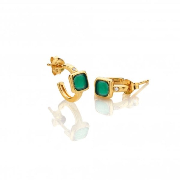 Hot Diamonds x Gemstones Gold Silver Square Huggie Earrings - MococoHot DiamondsEarrings