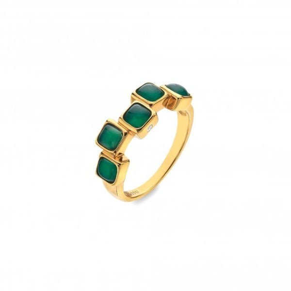 Hot Diamonds x Gemstones Gold Silver Square Stepped Ring - Green Agate - MococoHot DiamondsDR268/L5055069051840Rings
