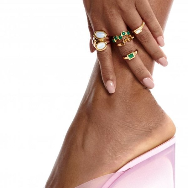 Hot Diamonds x Gemstones Gold Silver Square Stepped Ring - Green Agate - MococoHot DiamondsDR268/L5055069051840Rings