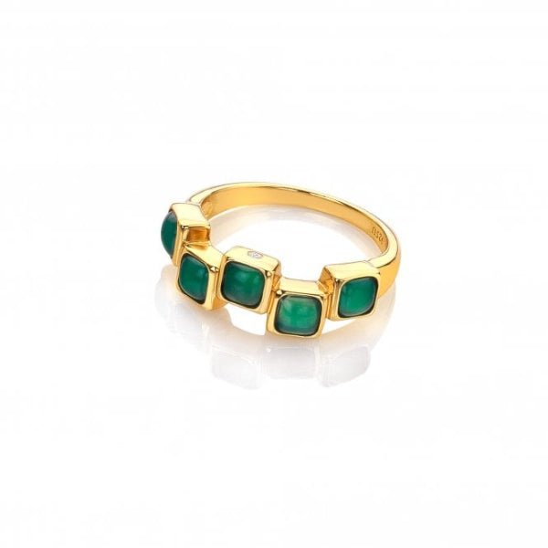 Hot Diamonds x Gemstones Gold Silver Square Stepped Ring - Green Agate - MococoHot DiamondsDR268/L5055069051840Rings