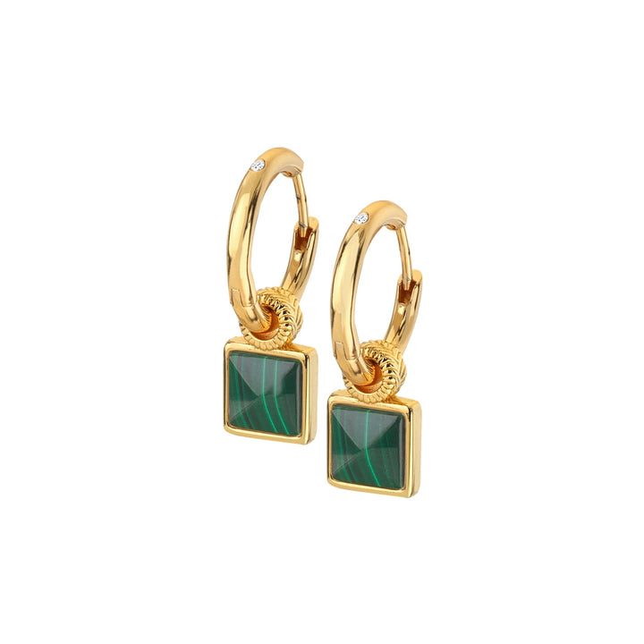 Hot Diamonds X Jac Jossa Gold Revive Malachite Square Dangle Earrings - MococoHot DiamondsDE713Earrings