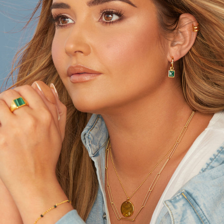 Hot Diamonds X Jac Jossa Gold Revive Malachite Square Dangle Earrings - MococoHot DiamondsDE713Earrings