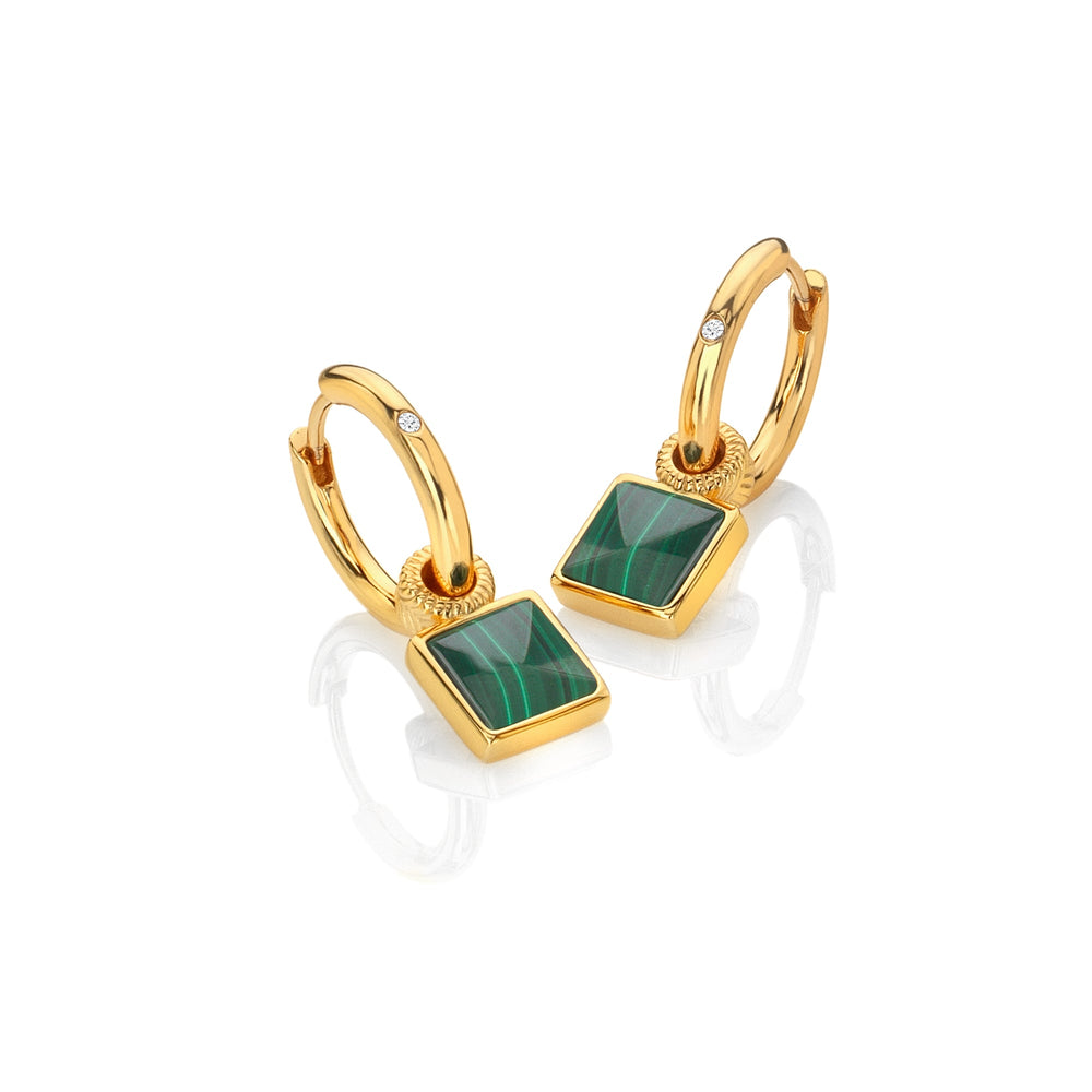 Hot Diamonds X Jac Jossa Gold Revive Malachite Square Dangle Earrings - MococoHot DiamondsDE713Earrings