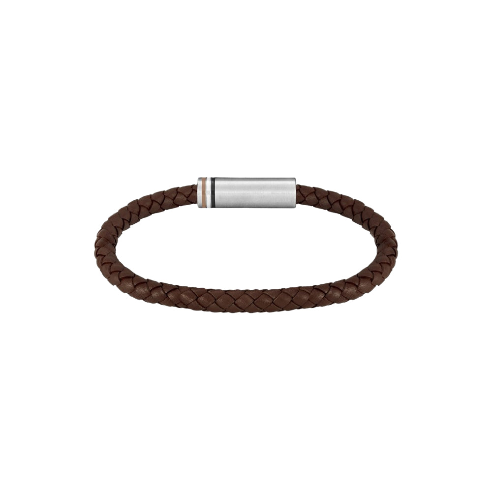 Hugo Boss Brown Braided Leather Magnetic Logo Closure Cuff image 1