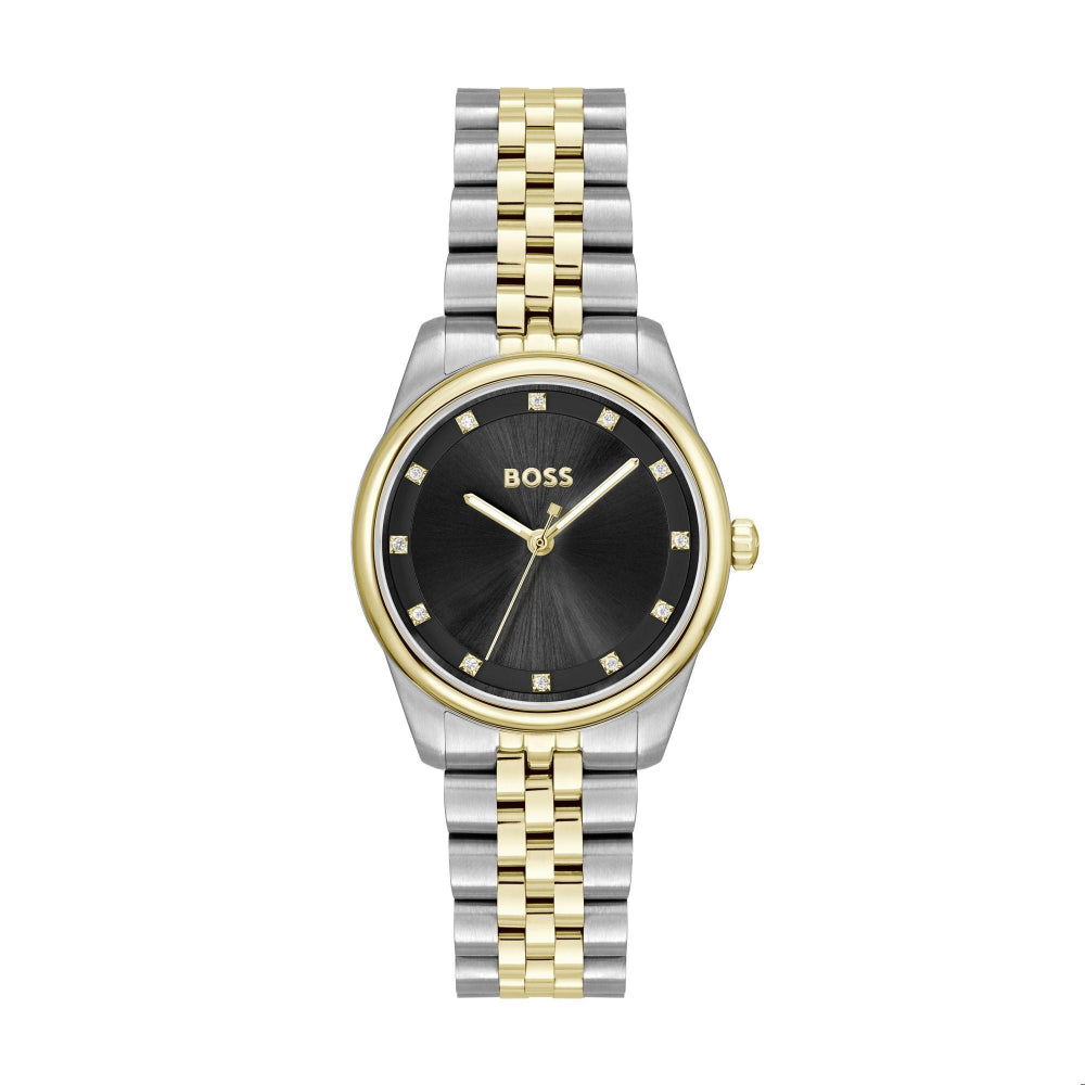 Hugo Boss Gold and Silver Black Graceful Precious Round Ladies Bracelet Watch 1