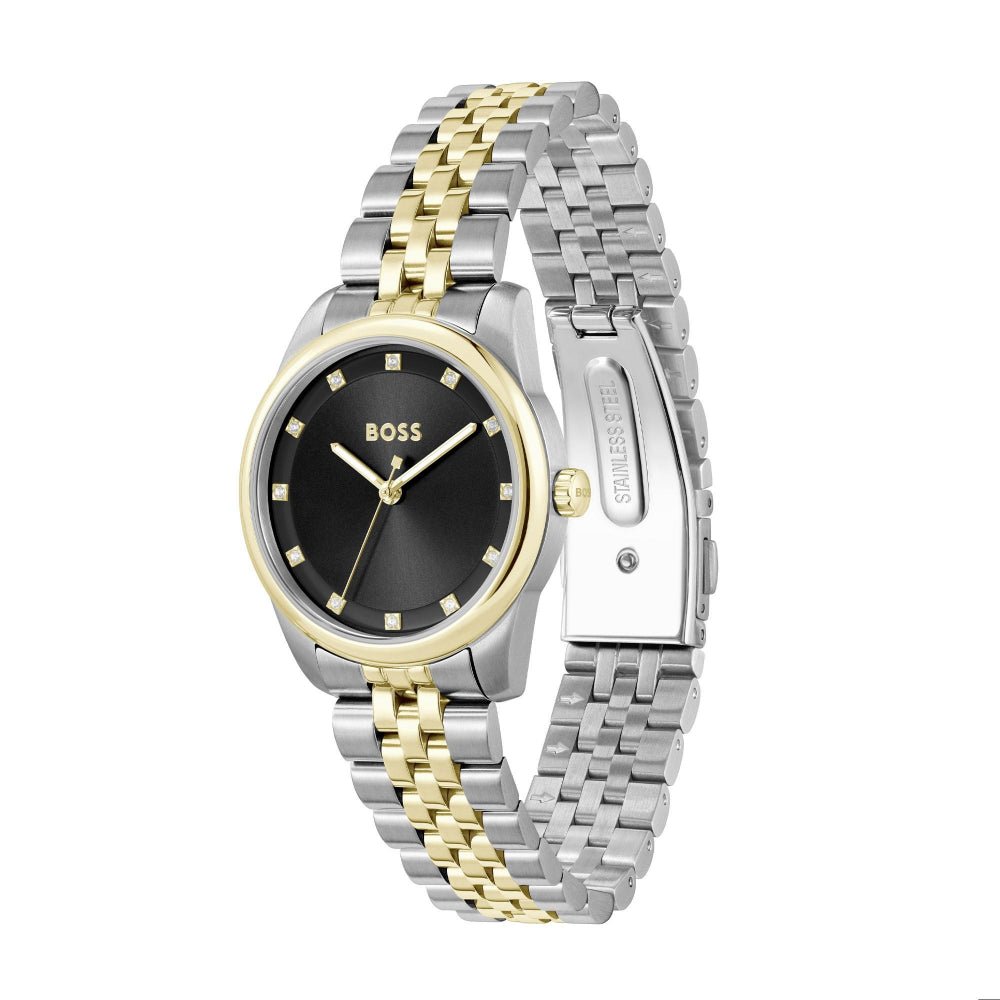 Hugo Boss Gold and Silver Black Graceful Precious Round Ladies Bracelet Watch - MococoHugo Boss1502811885997645133Watches and Accessories