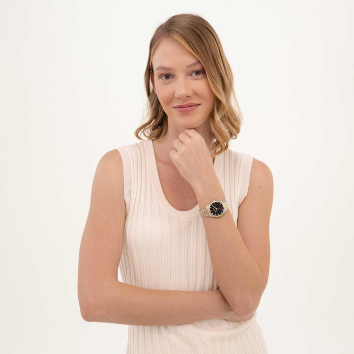 Hugo Boss Gold and Silver Black Graceful Precious Round Ladies Bracelet Watch - MococoHugo Boss1502811885997645133Watches and Accessories