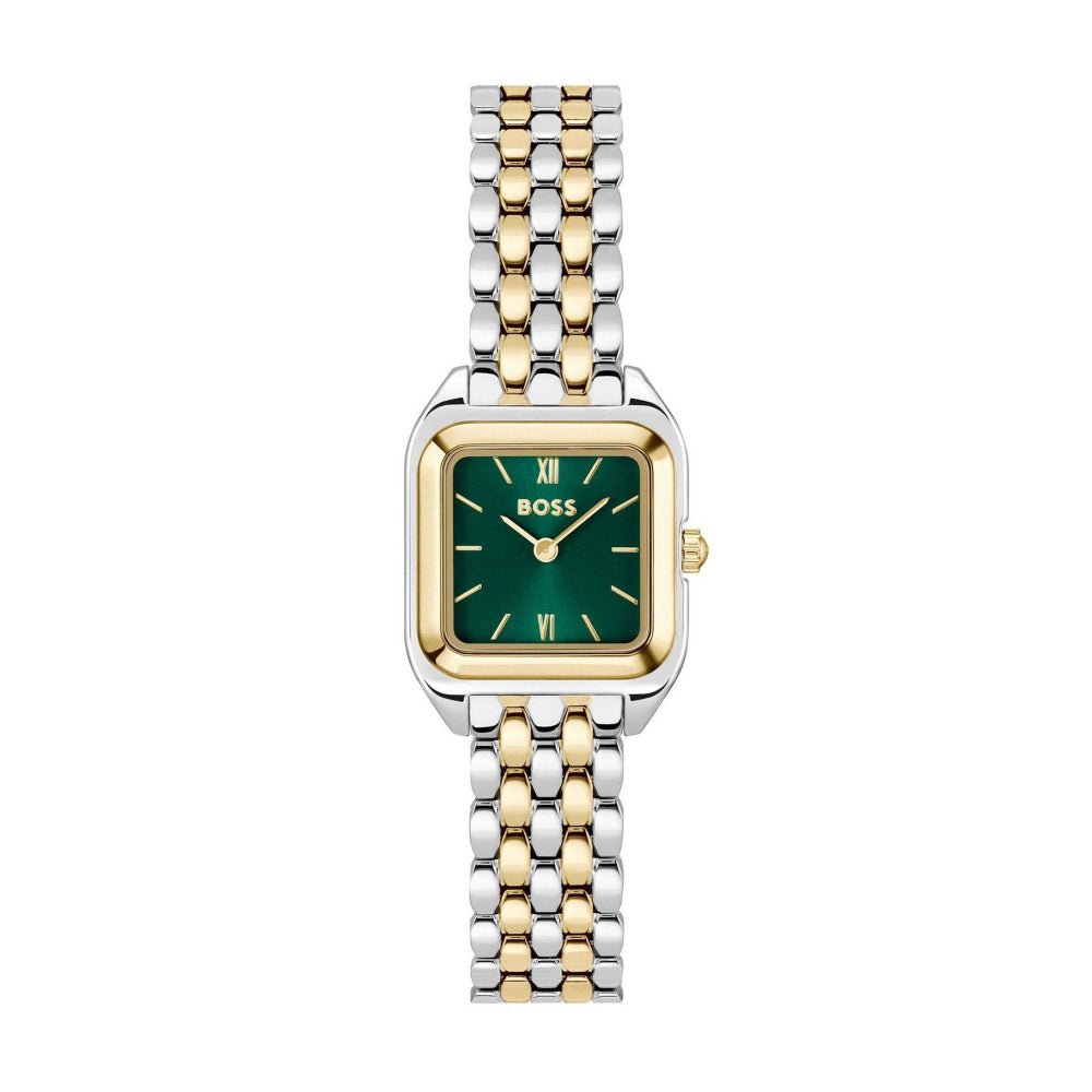 Hugo Boss Gold and Silver Green Mae Petite Rectangle Ladies Soft Square Bracelet Watch - MococoHugo Boss1502822885997645249Watches and Accessories