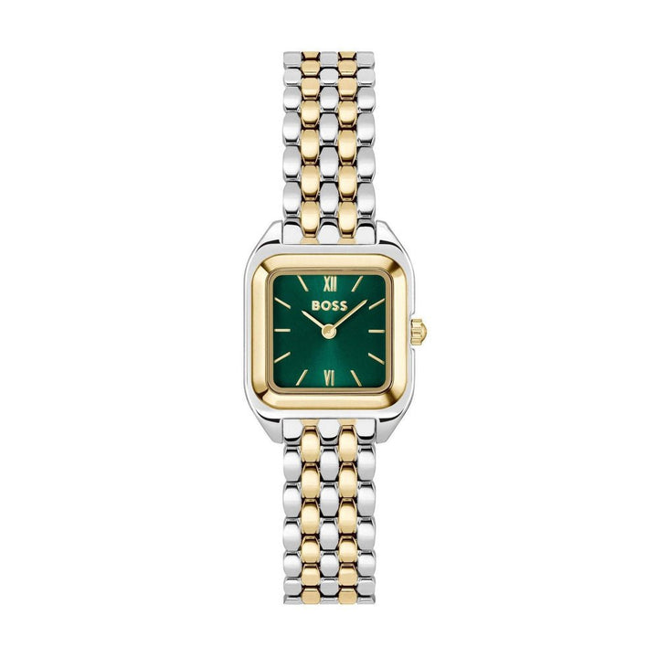 Hugo Boss Gold and Silver Green Mae Petite Rectangle Ladies Soft Square Bracelet Watch - MococoHugo Boss1502822885997645249Watches and Accessories