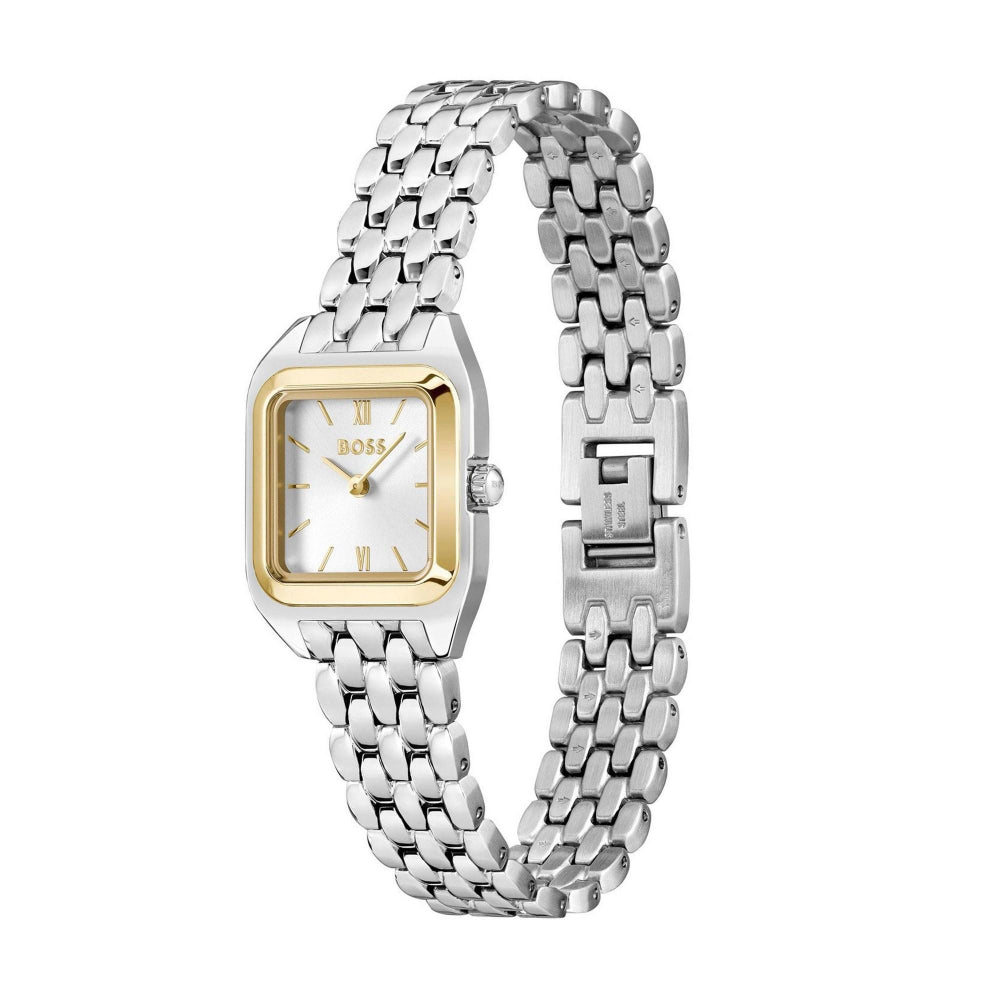 Hugo Boss Gold and Silver White Mae Petite Rectangle Ladies Soft Square Bracelet Watch 4