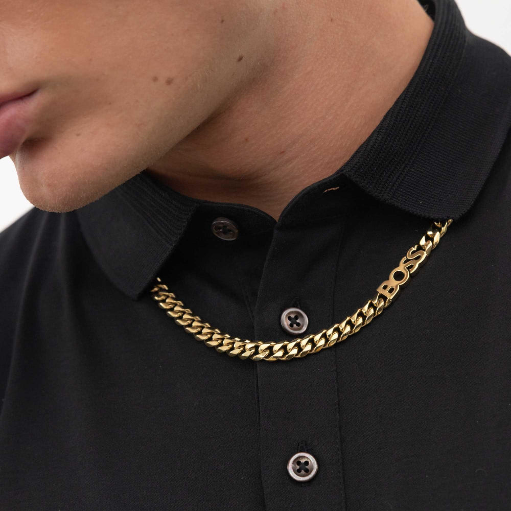 Hugo Boss Gold Curb Logo Link Chain Necklace 2